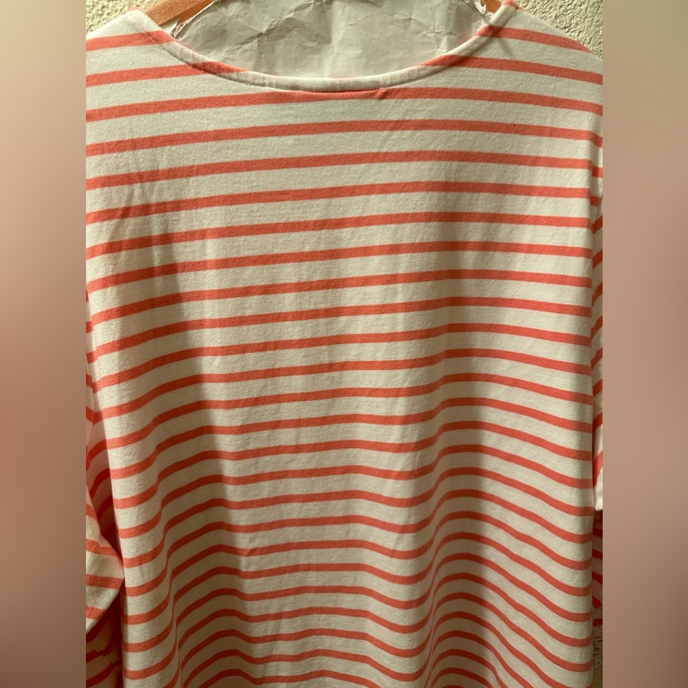 Denim & Co. Top Women’s Size 2X Striped Pink/ White 3/4 Sleeve With Lace Trim - Picture 4 of 7